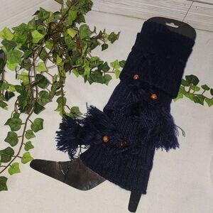 Navy Blue with Tassels Sweater Leg Warmers Boot Socks
